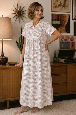 Katz Floral Maxi Nightgown House Coat Laced 1/2 Zip Sz M Housecoat Granny Core